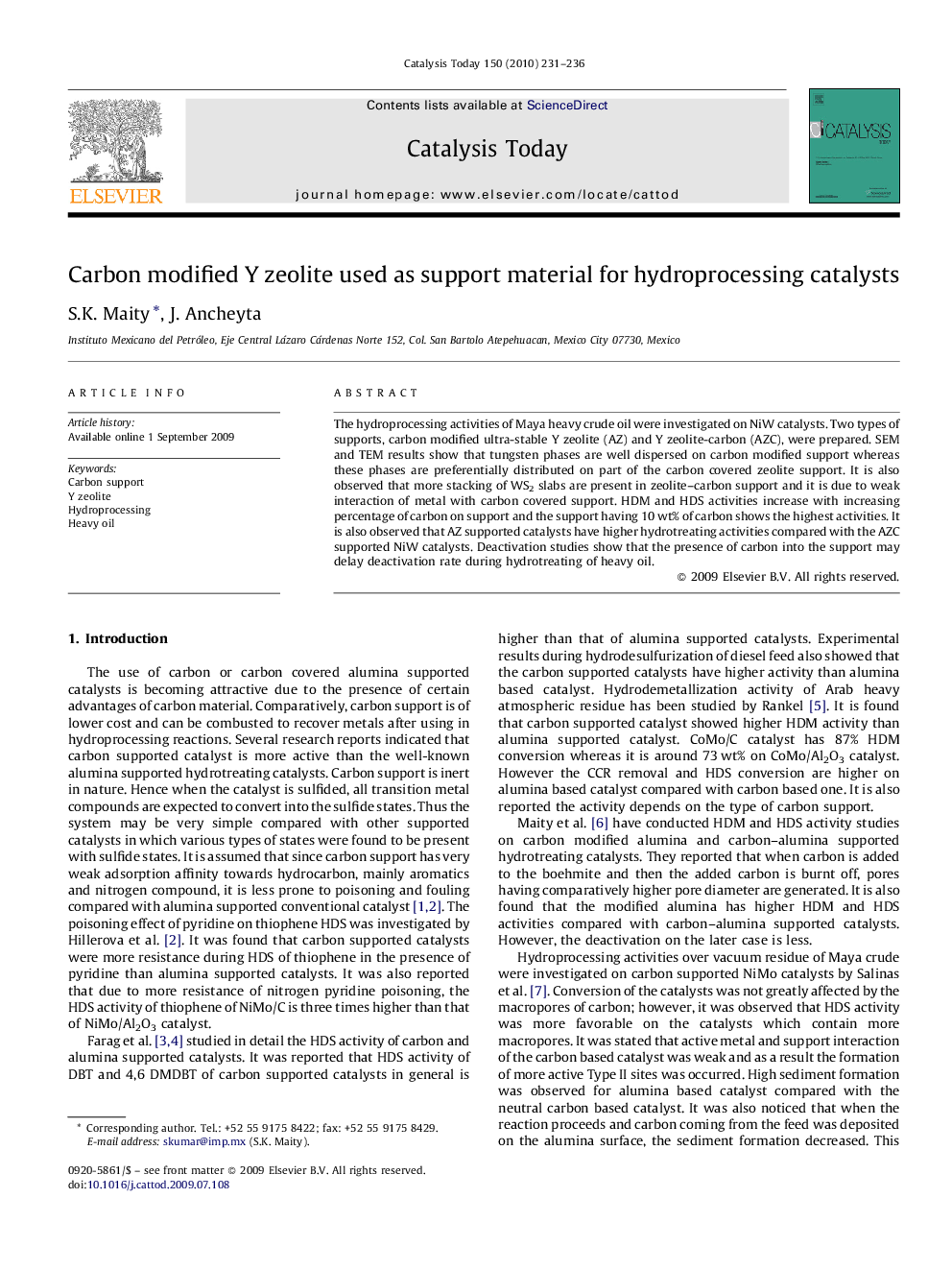 Carbon modified Y zeolite used as support material for hydroprocessing catalysts