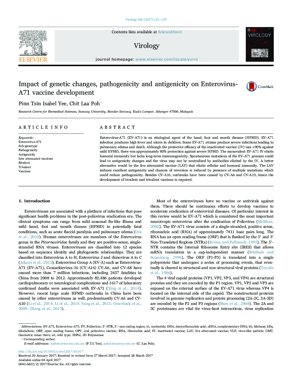 Impact of genetic changes, pathogenicity and antigenicity on Enterovirus- A71 vaccine development