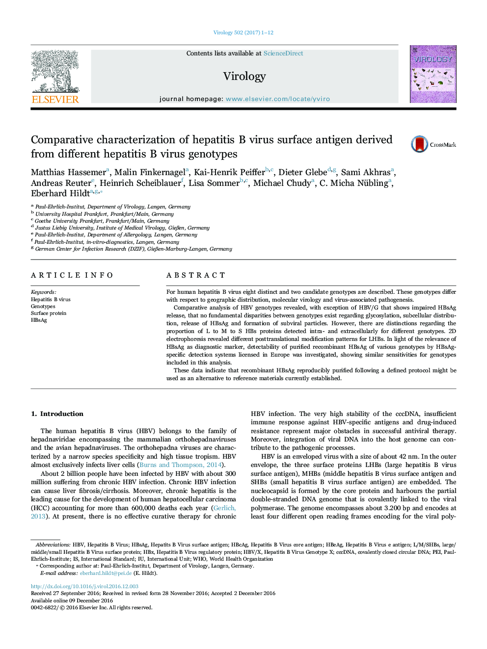 Comparative characterization of hepatitis B virus surface antigen derived from different hepatitis B virus genotypes