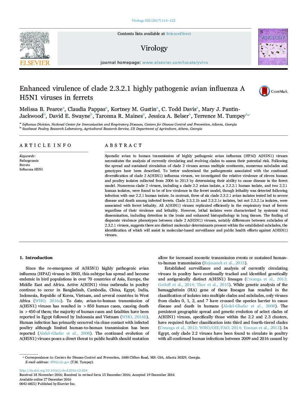 Enhanced virulence of clade 2.3.2.1 highly pathogenic avian influenza A H5N1 viruses in ferrets