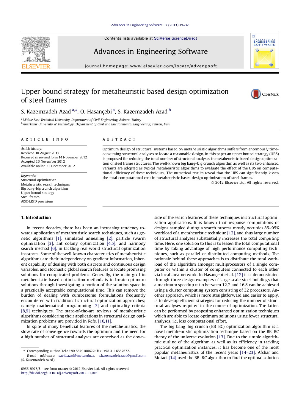 Upper bound strategy for metaheuristic based design optimization of steel frames