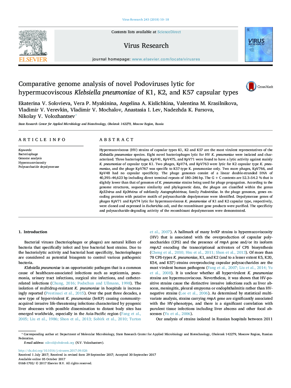 Comparative genome analysis of novel Podoviruses lytic for hypermucoviscous Klebsiella pneumoniae of K1, K2, and K57 capsular types