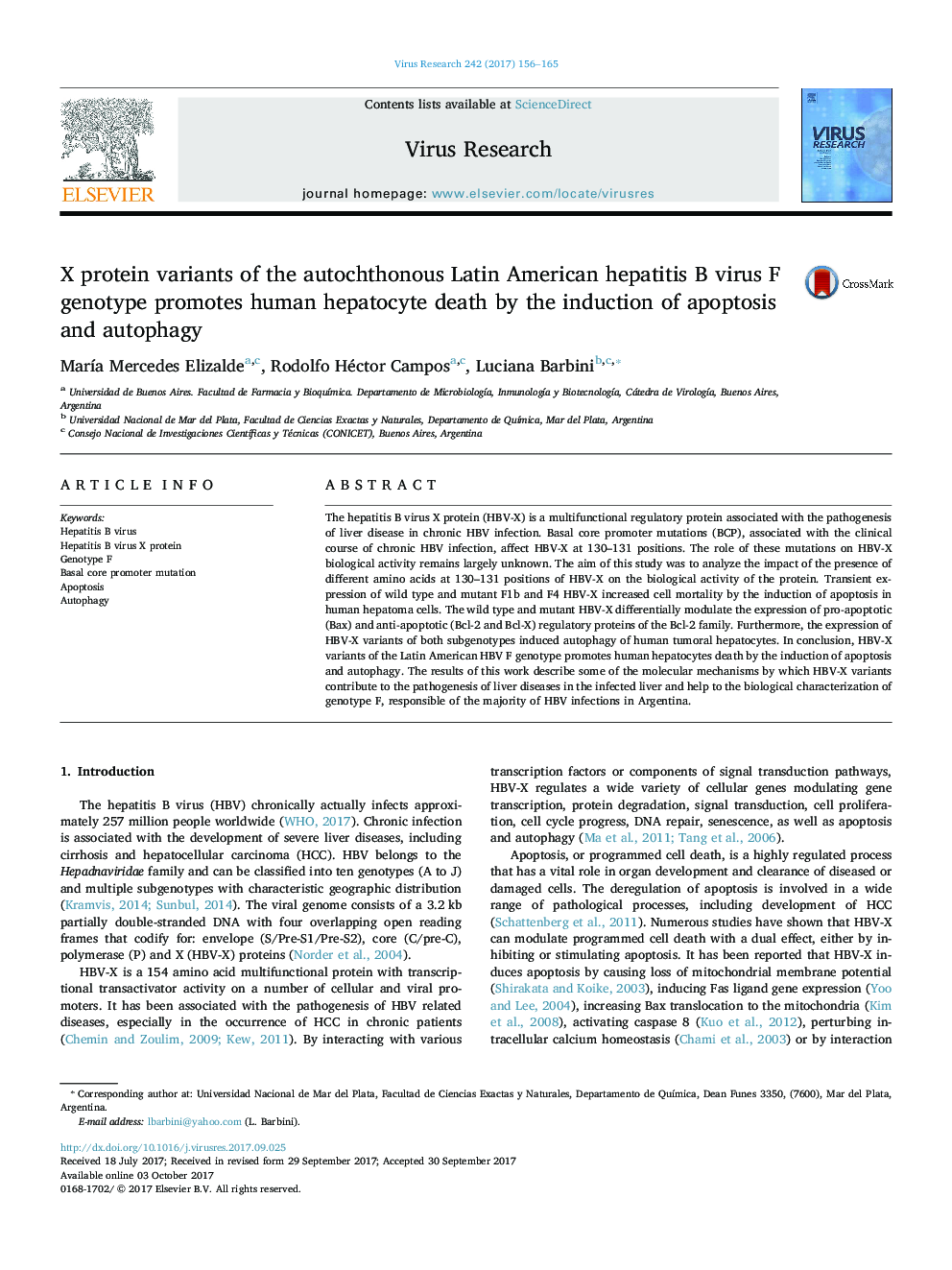 X protein variants of the autochthonous Latin American hepatitis B virus F genotype promotes human hepatocyte death by the induction of apoptosis and autophagy