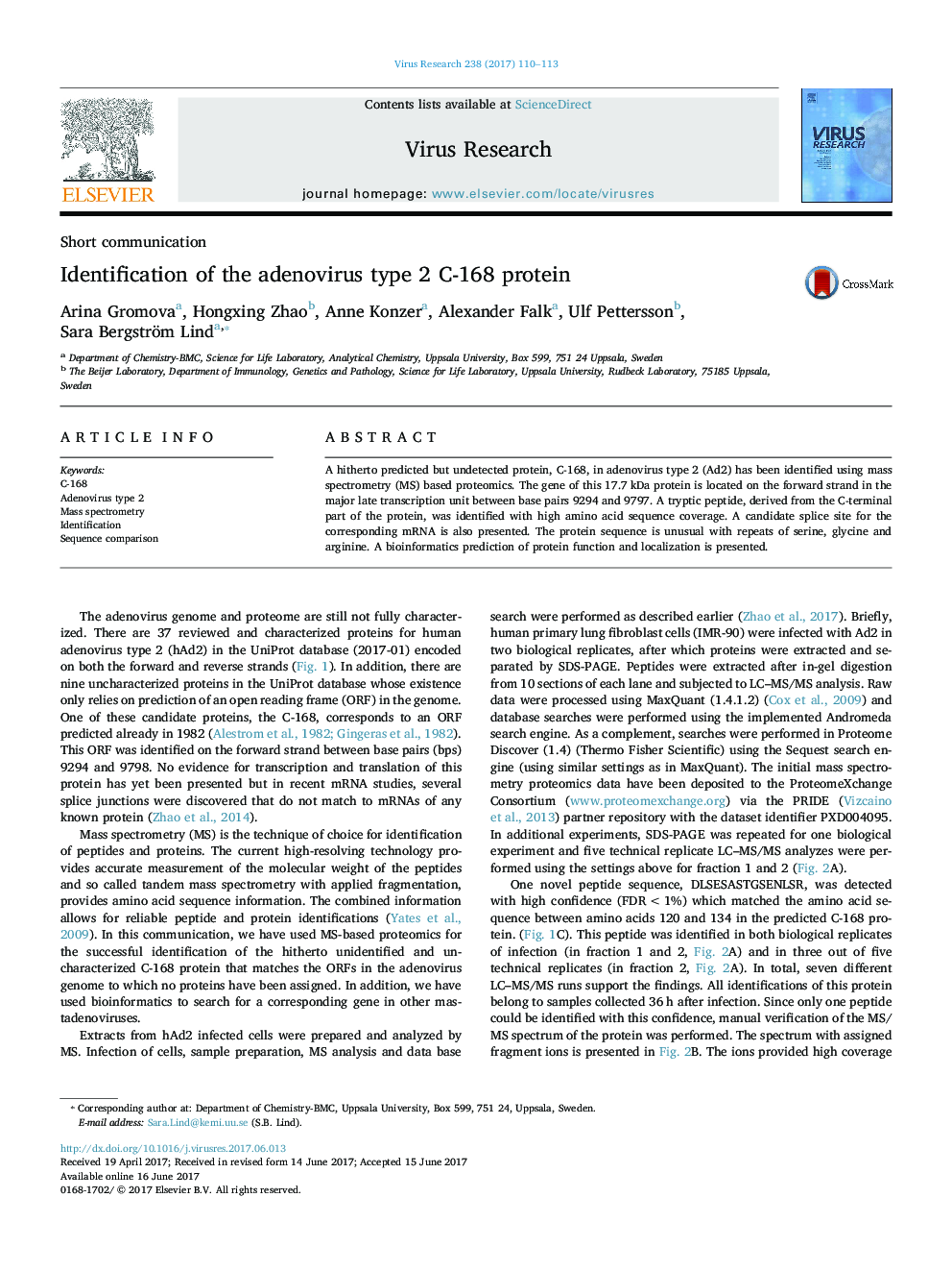 Identification of the adenovirus type 2 C-168 protein