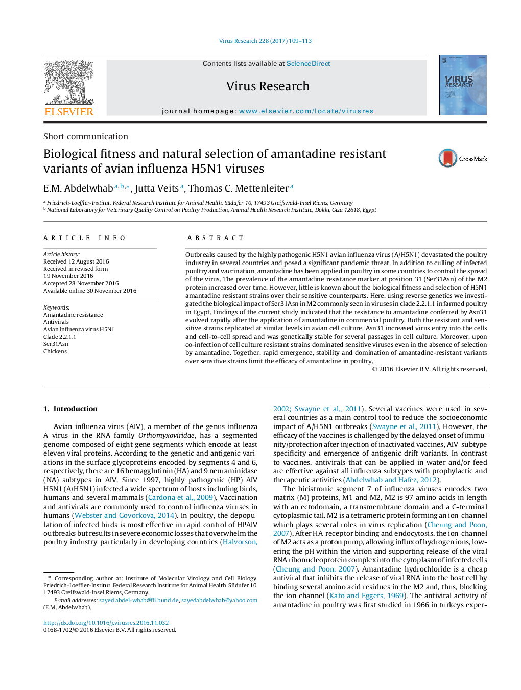 Biological fitness and natural selection of amantadine resistant variants of avian influenza H5N1 viruses