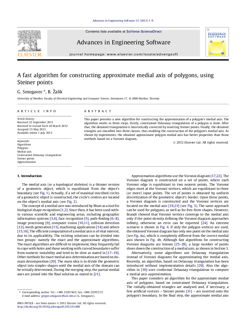 A fast algorithm for constructing approximate medial axis of polygons, using Steiner points