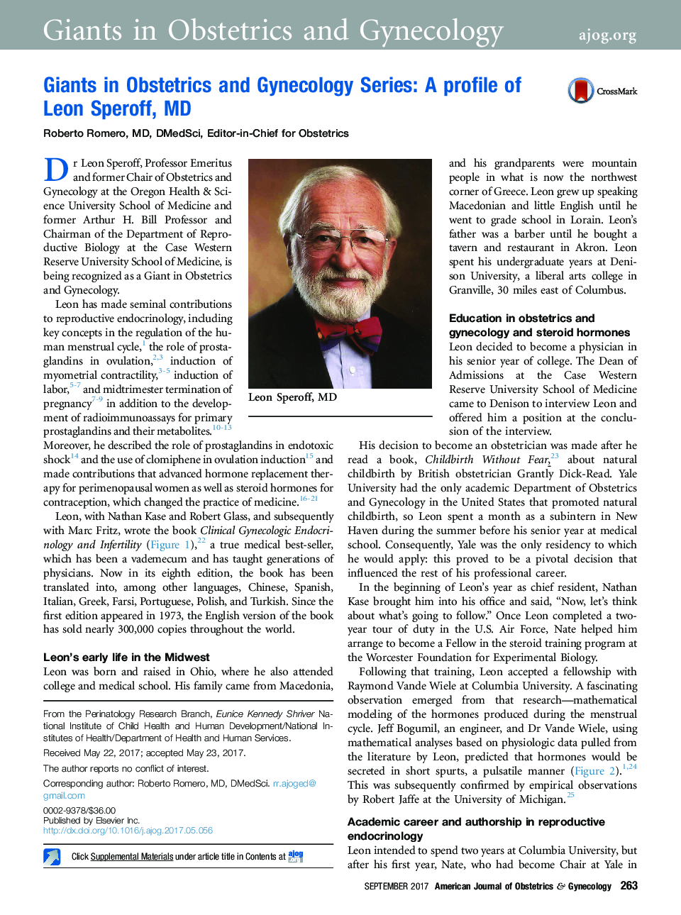 Giants in Obstetrics and Gynecology Series: A profile of LeonÂ Speroff,Â MD