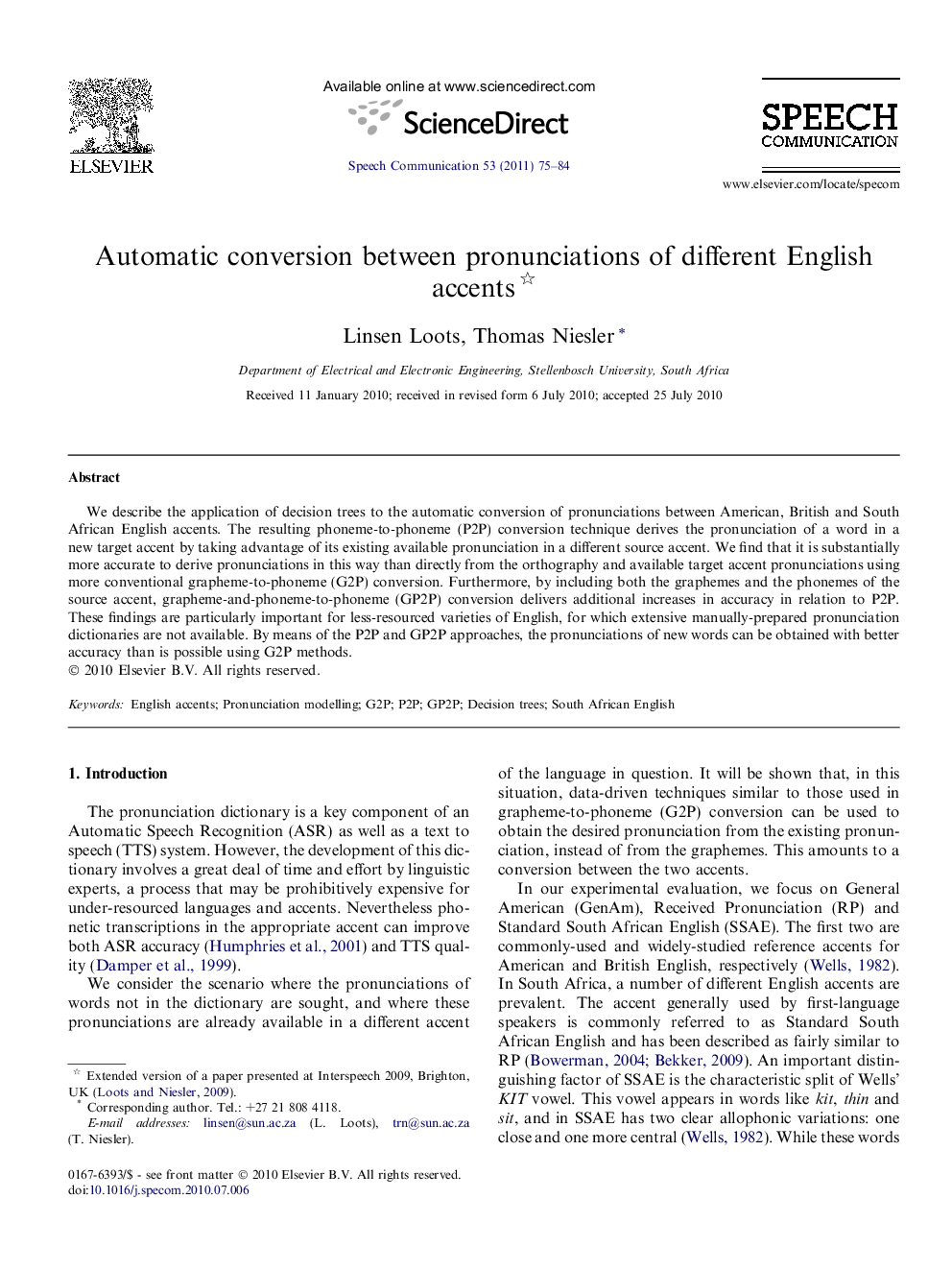 Automatic conversion between pronunciations of different English accents 