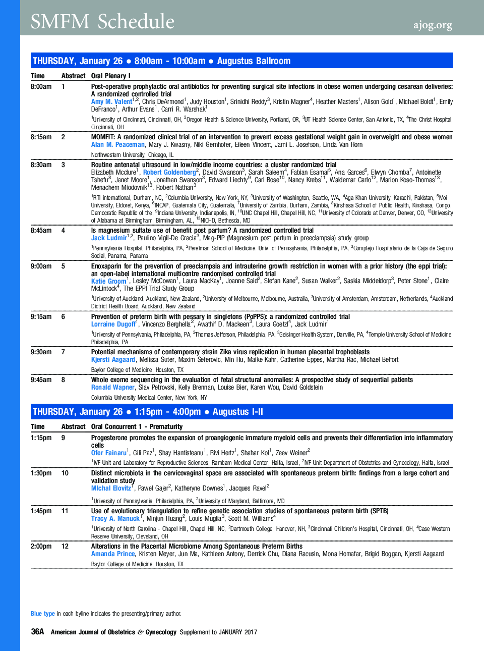 Schedule of Oral Presentations