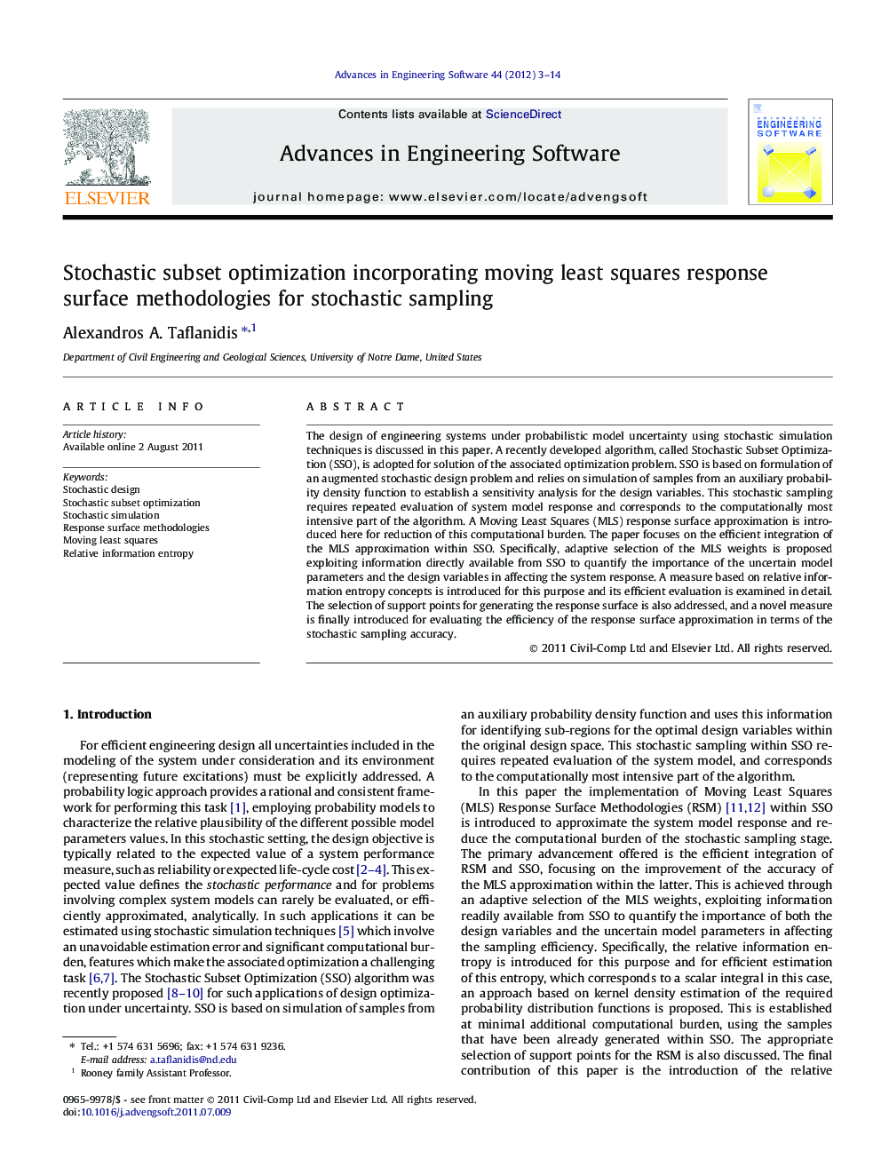 عکس صفحه اول مقاله: Stochastic subset optimization incorporating moving least squares response surface methodologies for stochastic sampling Stochastic subset optimization incorporating moving least squares response surface methodologies for stochastic sampling