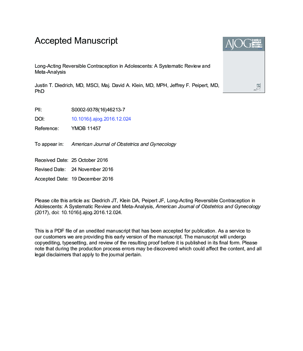 Long-acting reversible contraception inÂ adolescents: a systematic review andÂ meta-analysis