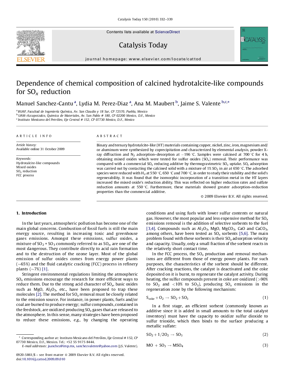 Dependence of chemical composition of calcined hydrotalcite-like compounds for SOx reduction