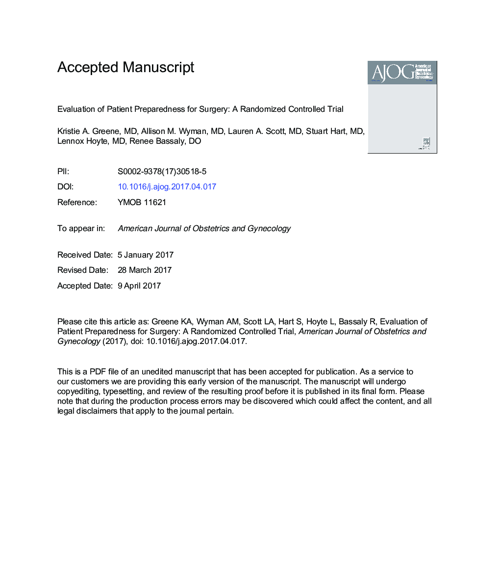 Evaluation of patient preparedness for surgery: aÂ randomized controlledÂ trial