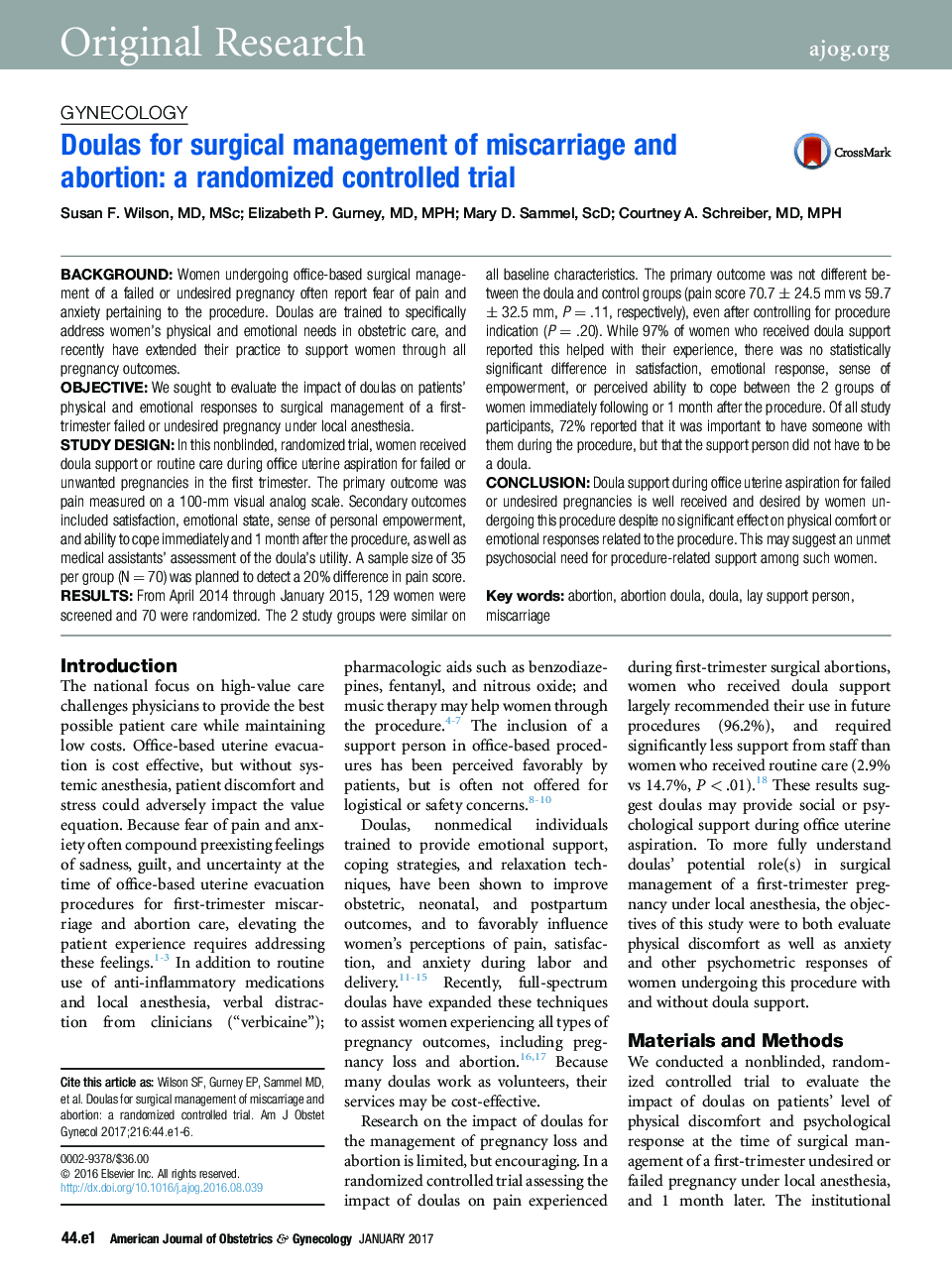 Doulas for surgical management of miscarriage and abortion: a randomized controlled trial