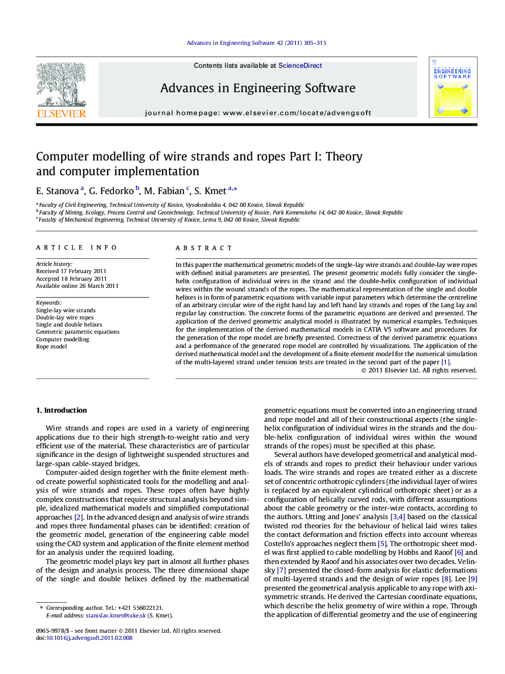 Computer modelling of wire strands and ropes Part I: Theory and computer implementation