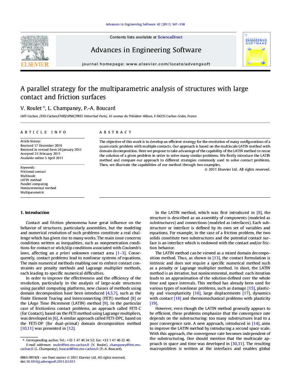 A parallel strategy for the multiparametric analysis of structures with large contact and friction surfaces