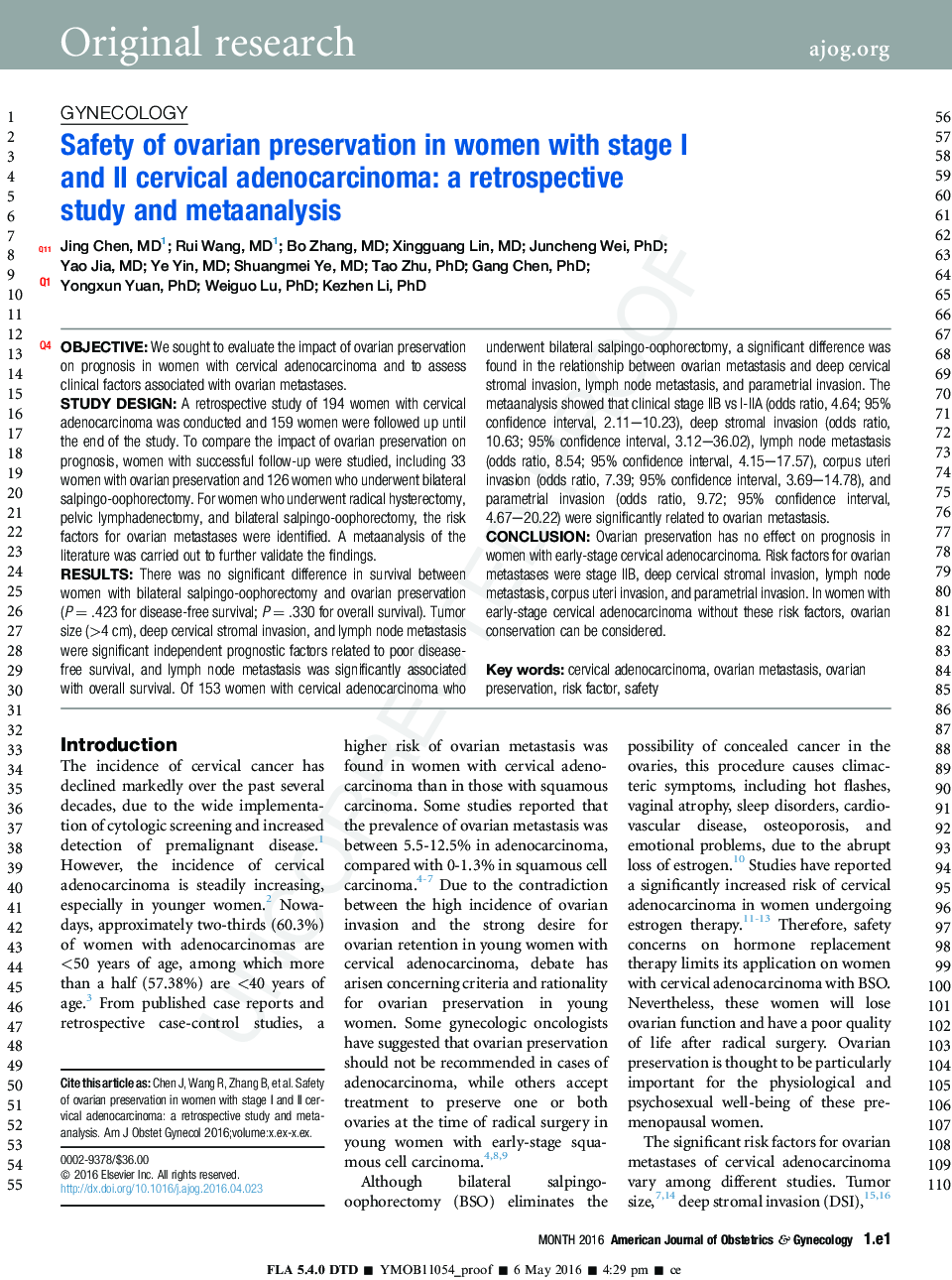 Safety of ovarian preservation in women with stage I and II cervical adenocarcinoma: a retrospective study and meta-analysis