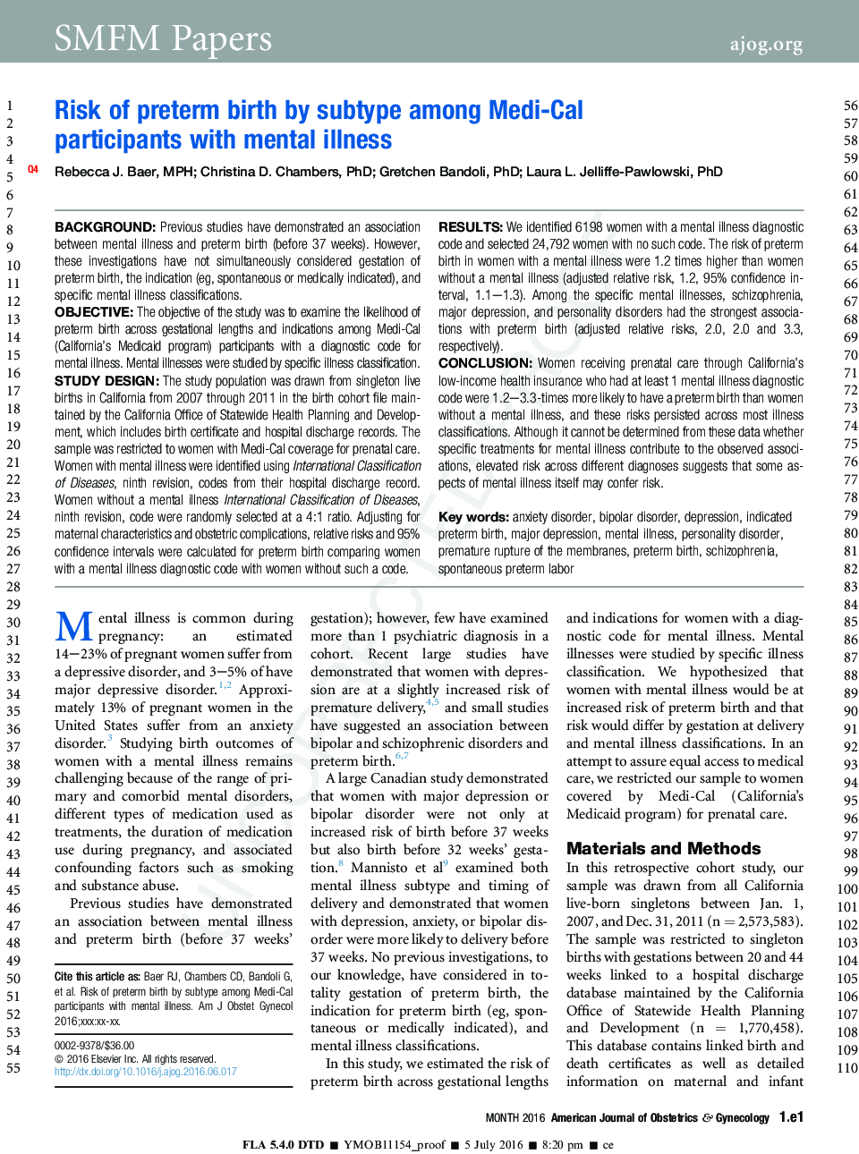 Risk of preterm birth by subtype among Medi-Cal participants withÂ mentalÂ illness