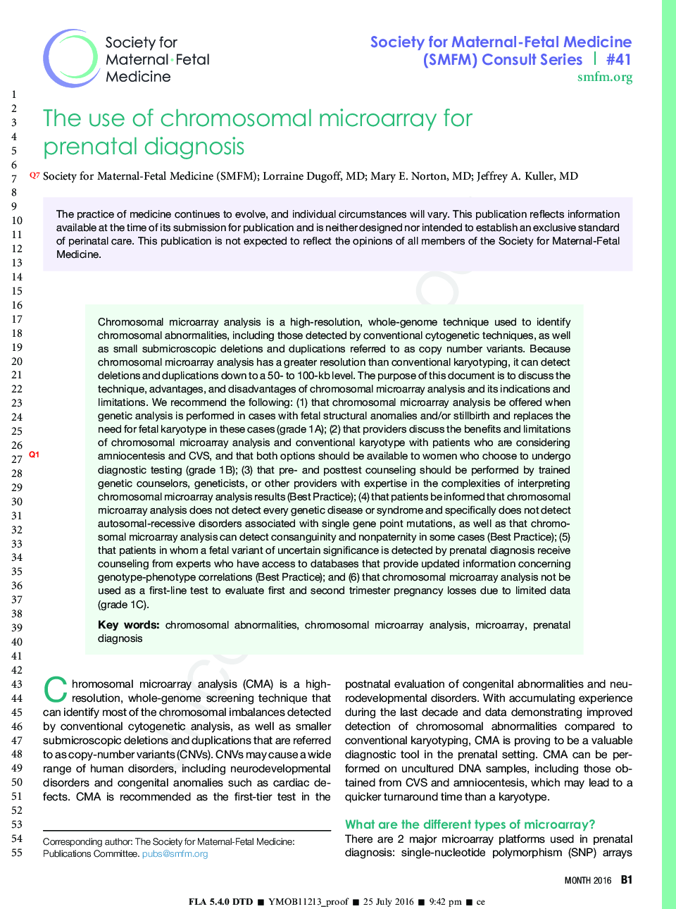 The use of chromosomal microarray forÂ prenatalÂ diagnosis