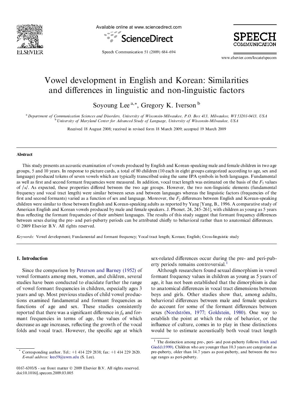 Vowel development in English and Korean: Similarities and differences in linguistic and non-linguistic factors