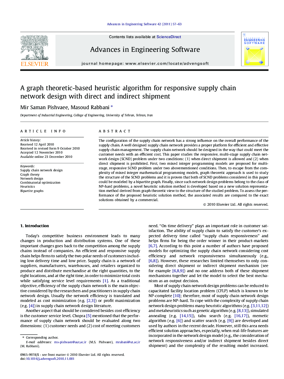 A graph theoretic-based heuristic algorithm for responsive supply chain network design with direct and indirect shipment