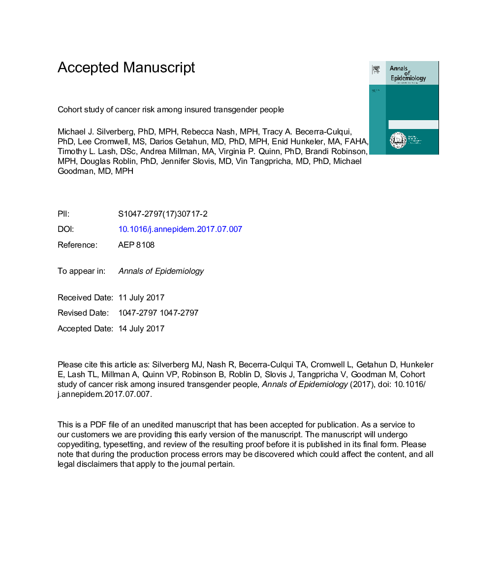 Cohort study of cancer risk among insured transgender people