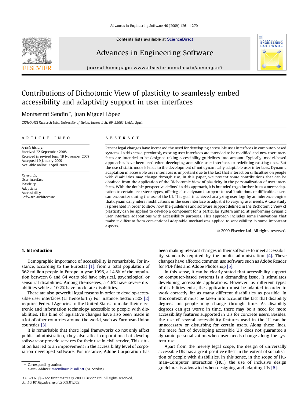 Contributions of Dichotomic View of plasticity to seamlessly embed accessibility and adaptivity support in user interfaces