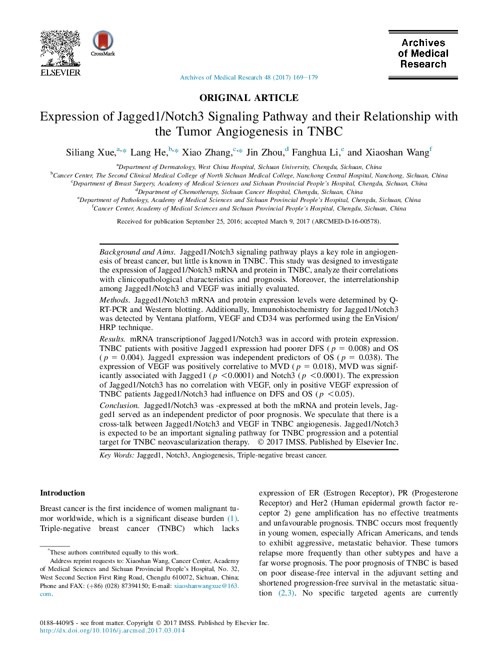 Expression of Jagged1/Notch3 Signaling Pathway and their Relationship with the Tumor Angiogenesis in TNBC