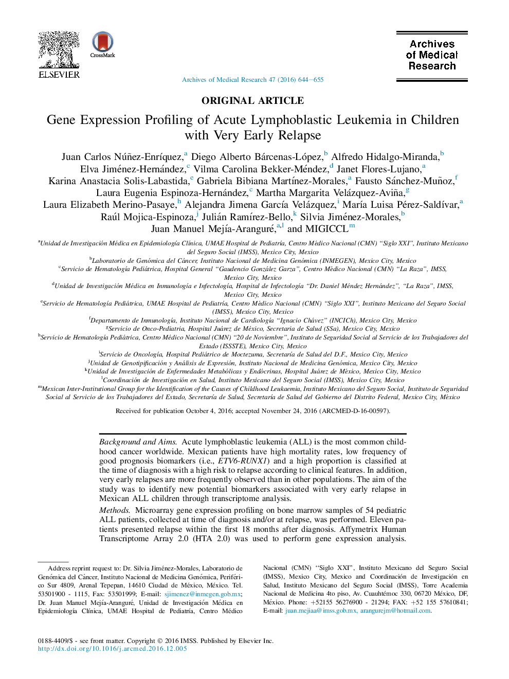 Gene Expression Profiling of Acute Lymphoblastic Leukemia in Children withÂ Very Early Relapse