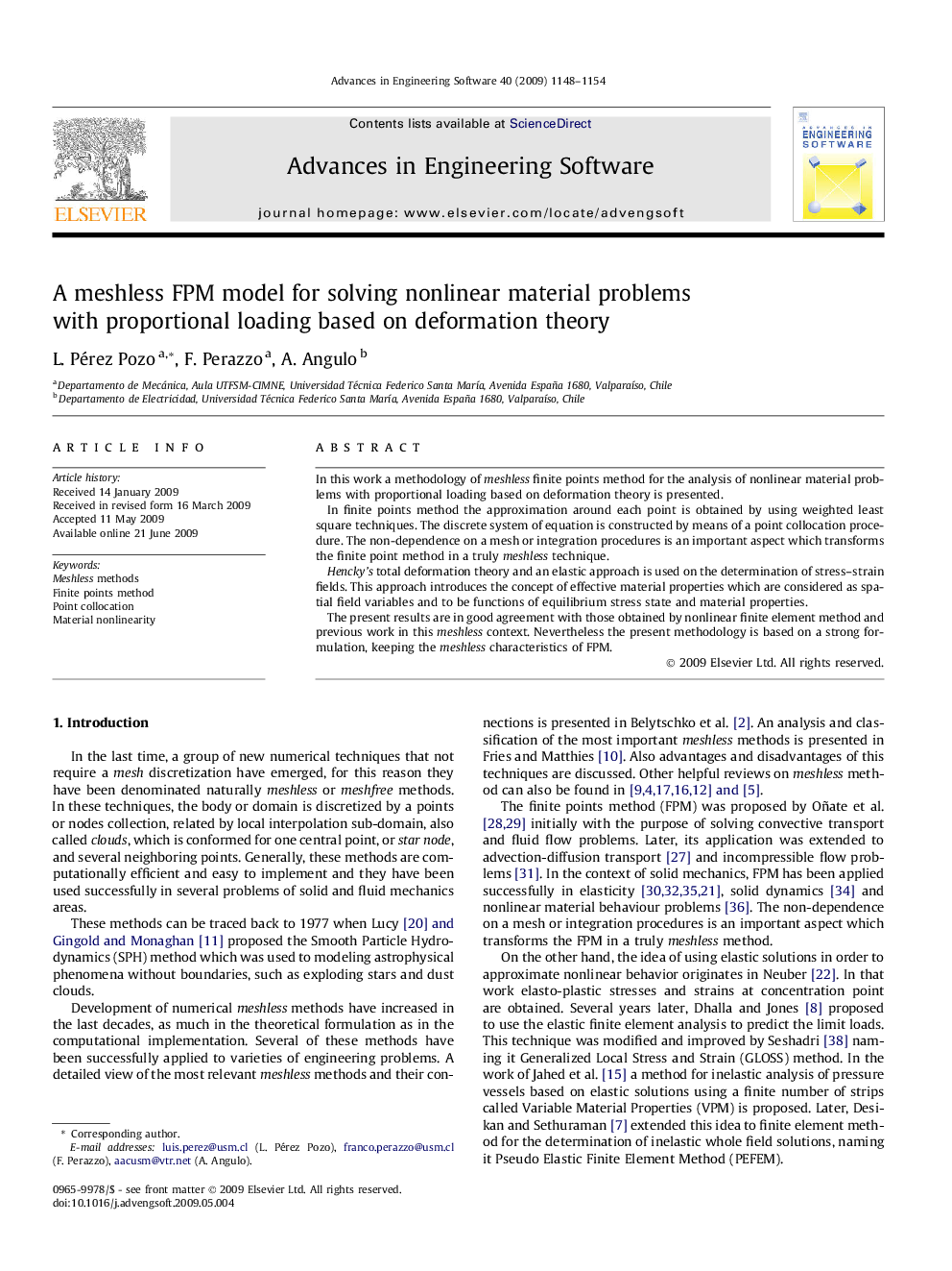 A meshless FPM model for solving nonlinear material problems with proportional loading based on deformation theory