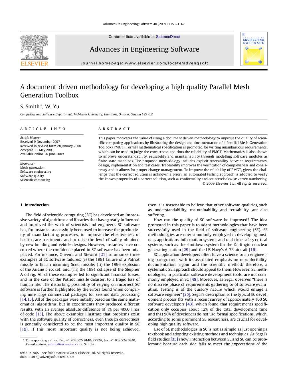 A document driven methodology for developing a high quality Parallel Mesh Generation Toolbox