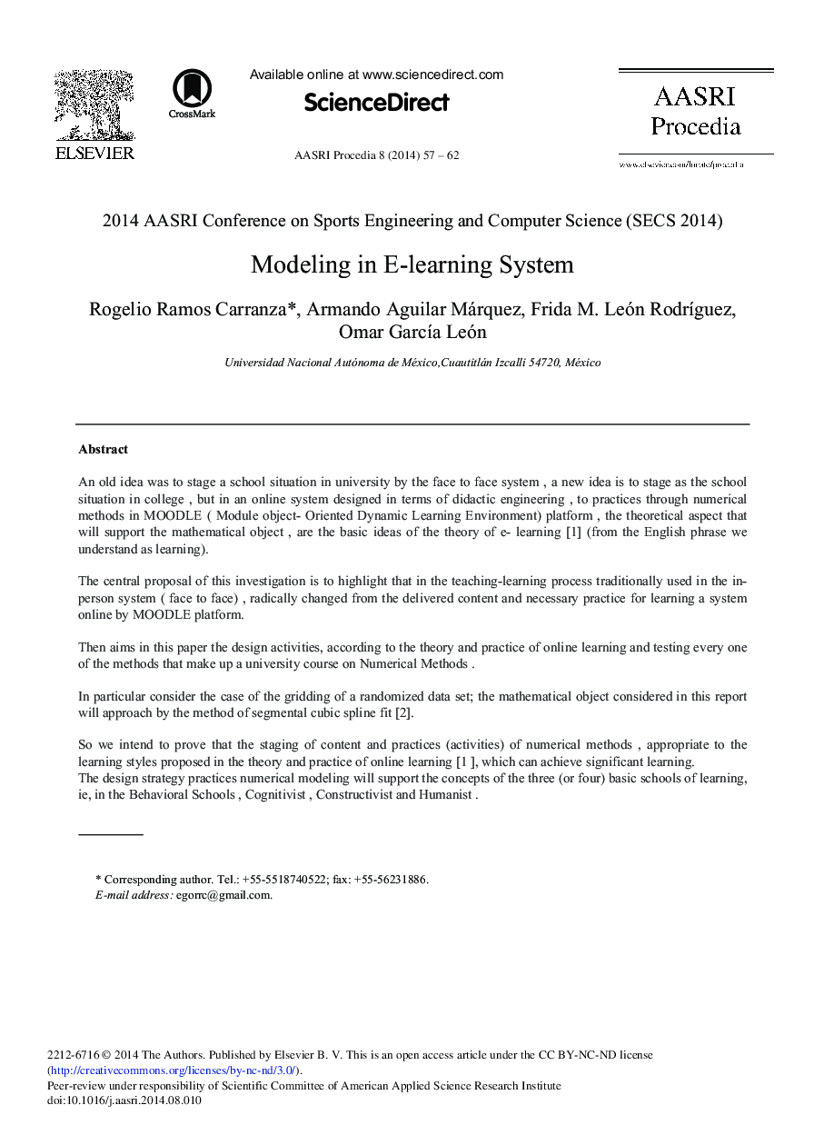 عکس صفحه اول مقاله: Modeling in E-learning System Modeling in E-learning System