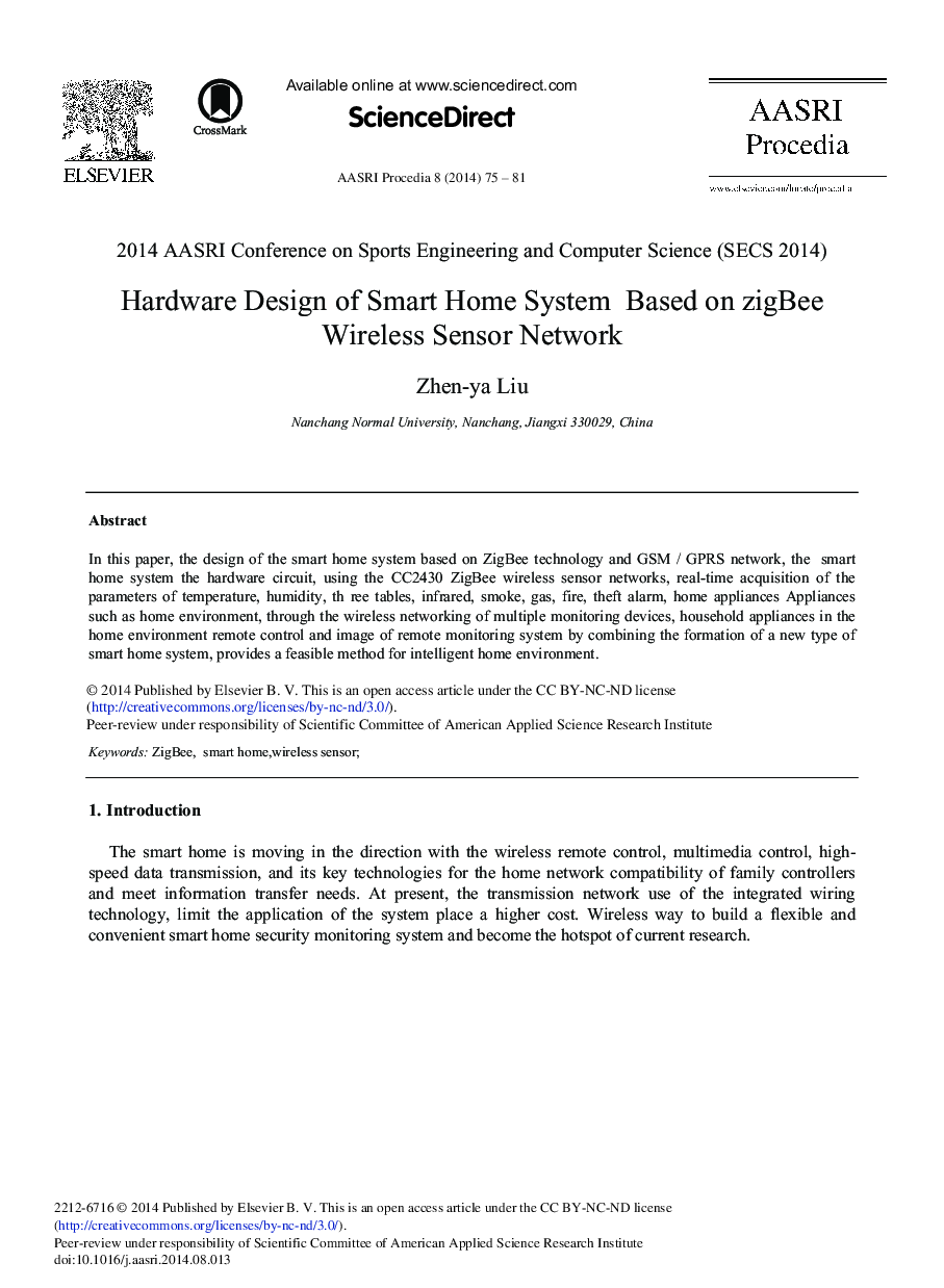 عکس صفحه اول مقاله: Hardware Design of Smart Home System based on zigBee Wireless Sensor Network Hardware Design of Smart Home System based on zigBee Wireless Sensor Network