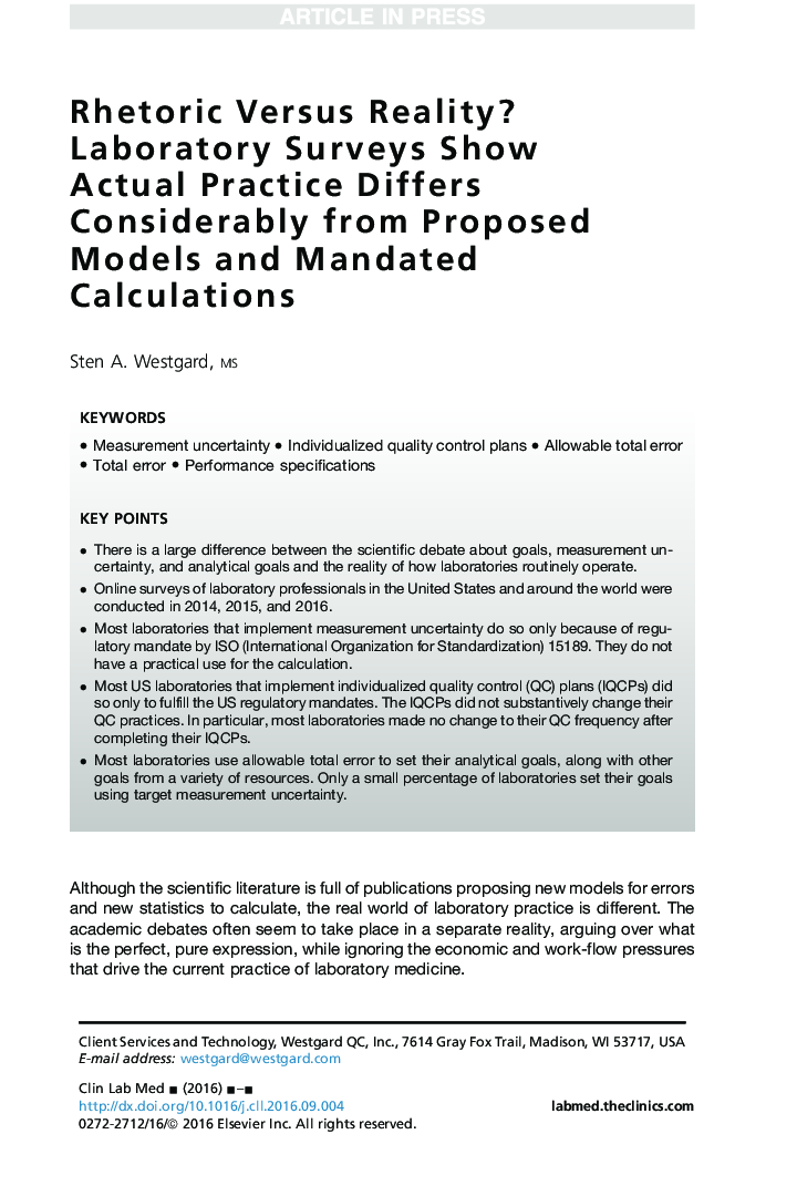 Rhetoric Versus Reality? Laboratory Surveys Show Actual Practice Differs Considerably from Proposed Models and Mandated Calculations