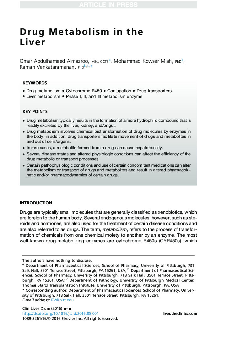 Drug Metabolism in the Liver