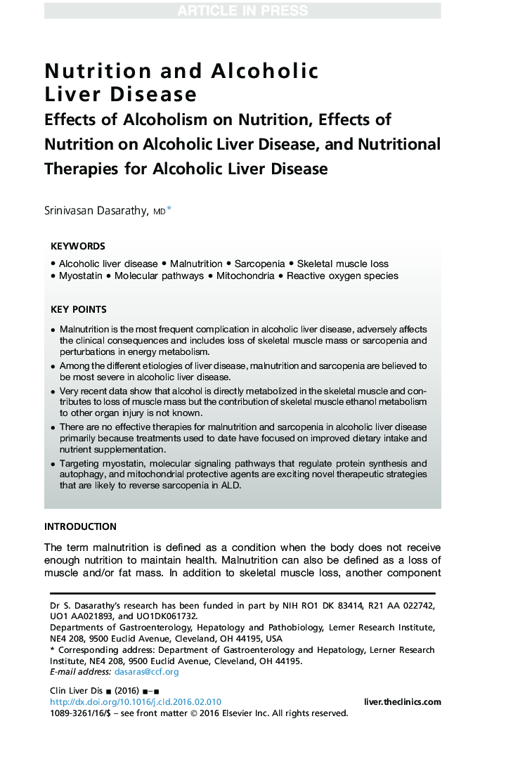 Nutrition and Alcoholic Liver Disease