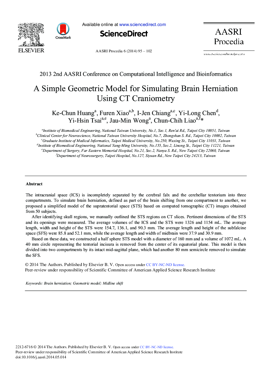 عکس صفحه اول مقاله: A Simple Geometric Model for Simulating Brain Herniation Using CT Craniometry A Simple Geometric Model for Simulating Brain Herniation Using CT Craniometry