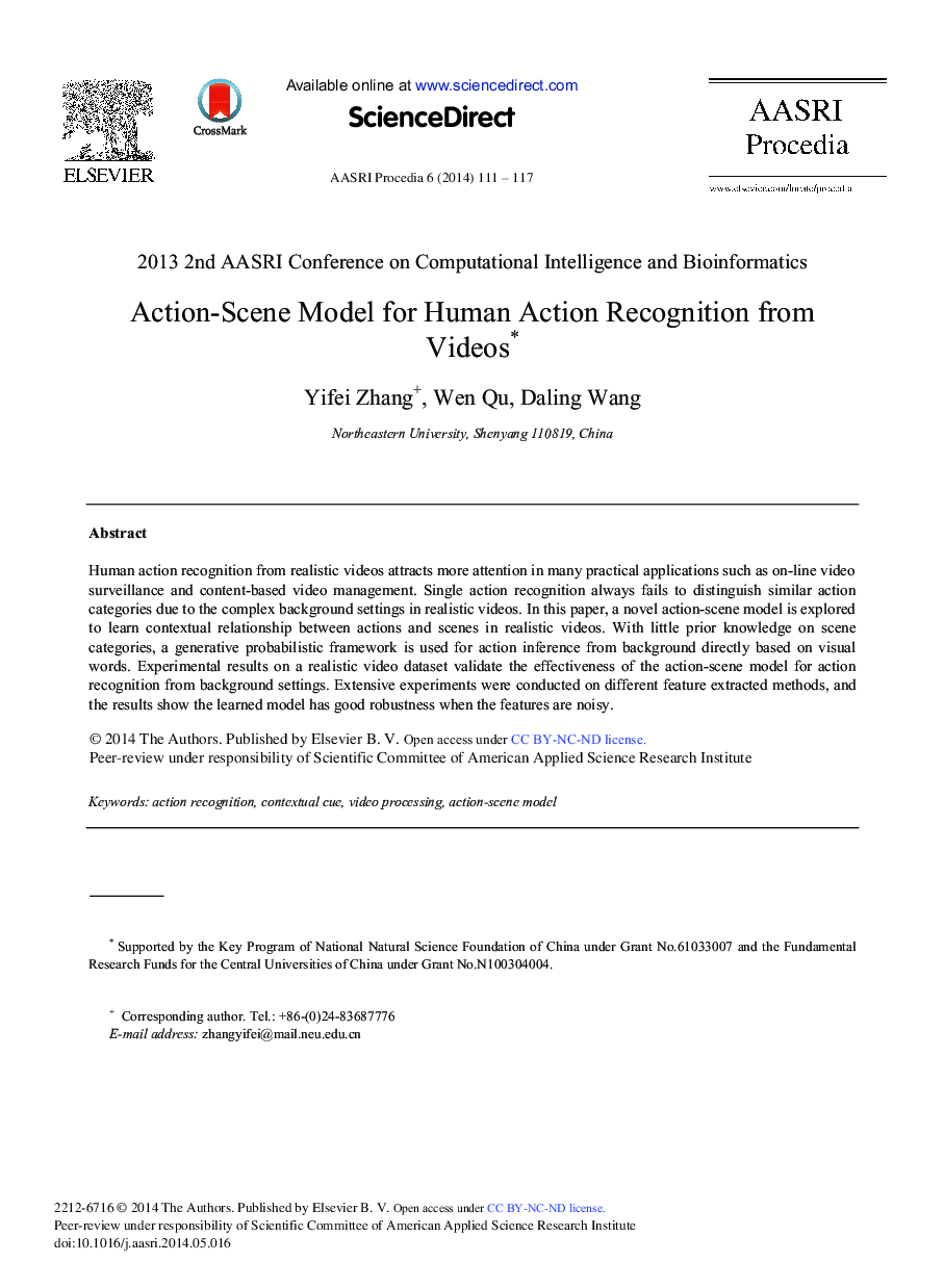 عکس صفحه اول مقاله: Action-scene Model for Human Action Recognition from Videos Action-scene Model for Human Action Recognition from Videos