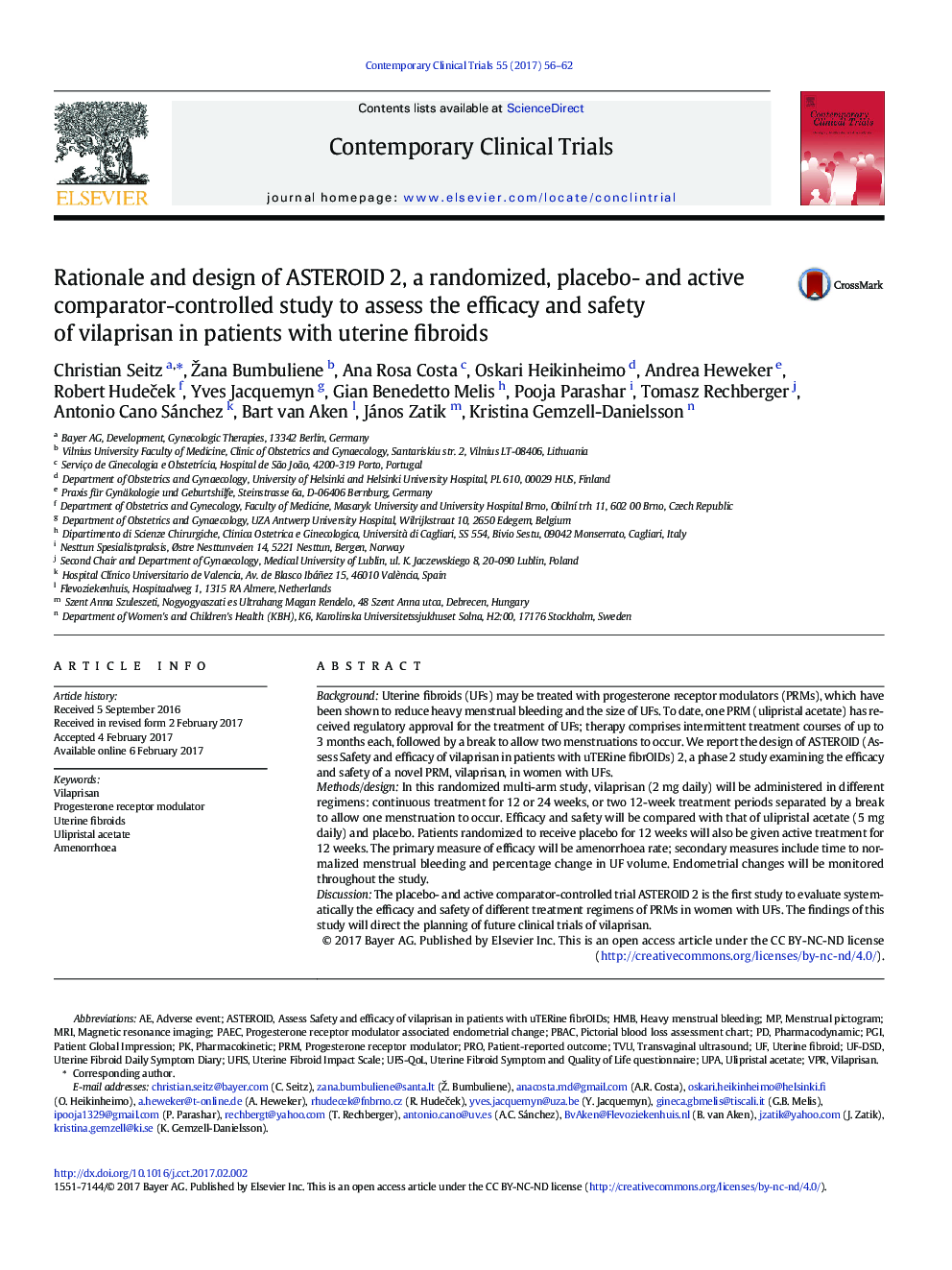 Rationale and design of ASTEROID 2, a randomized, placebo- and active comparator-controlled study to assess the efficacy and safety of vilaprisan in patients with uterine fibroids