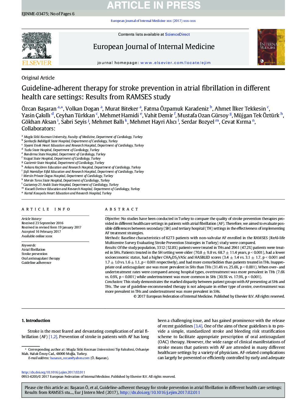 Guideline-adherent therapy for stroke prevention in atrial fibrillation in different health care settings: Results from RAMSES study