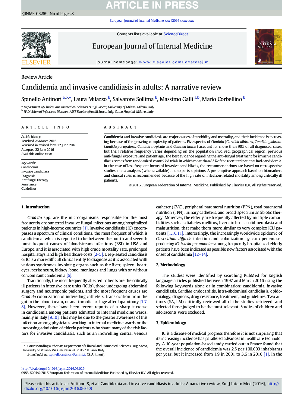 Candidemia and invasive candidiasis in adults: A narrative review