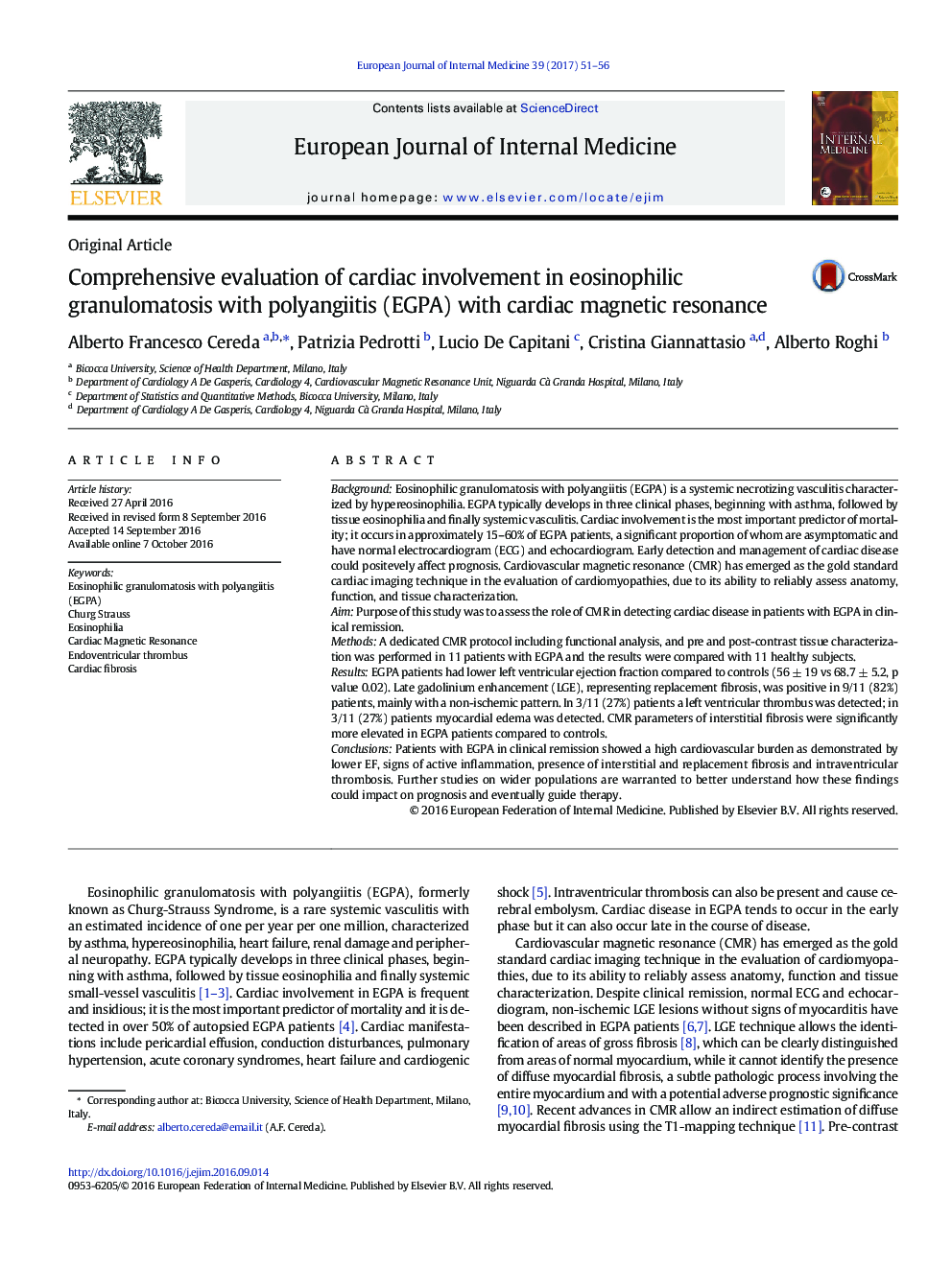 Comprehensive evaluation of cardiac involvement in eosinophilic granulomatosis with polyangiitis (EGPA) with cardiac magnetic resonance