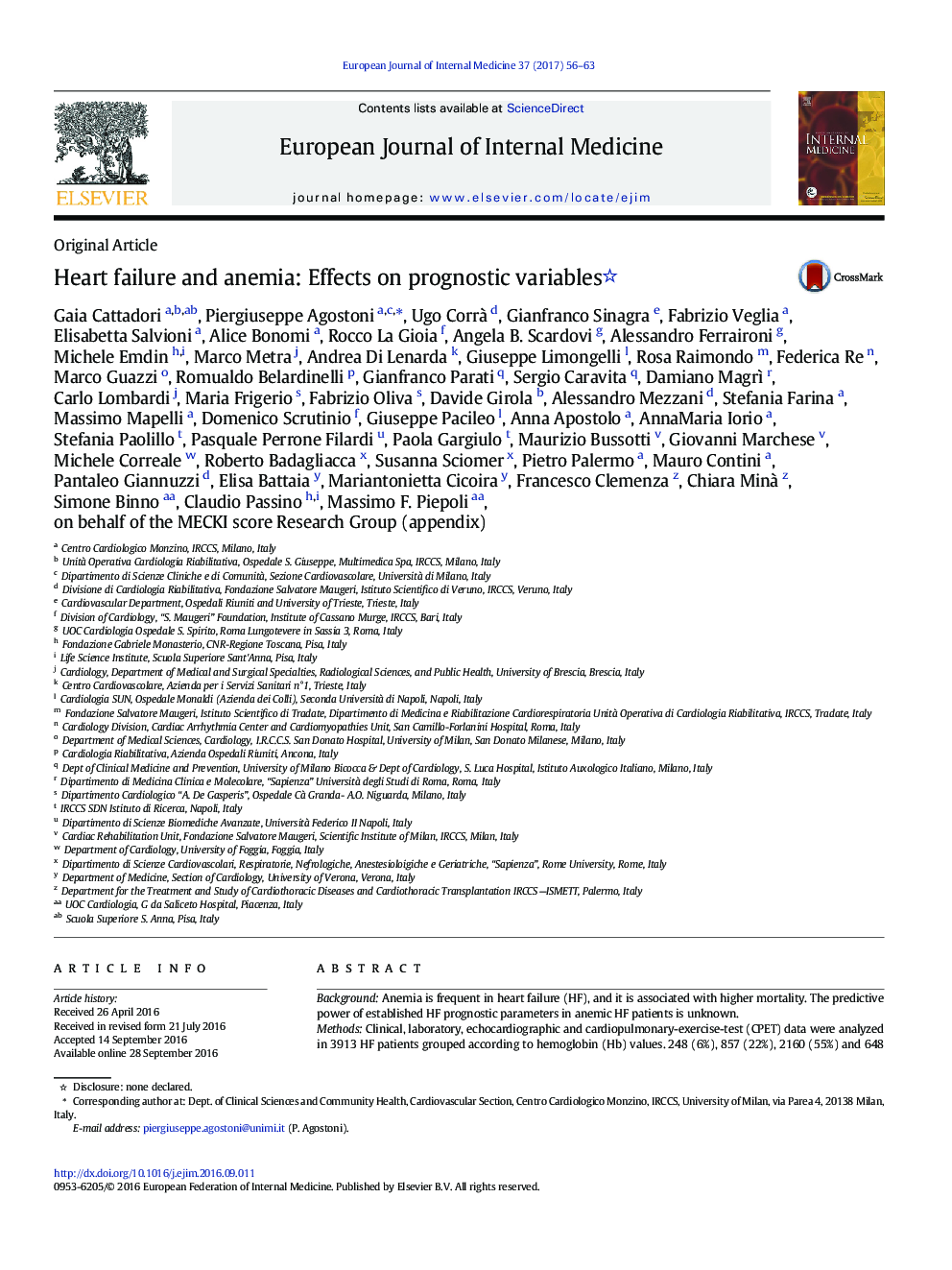 Heart failure and anemia: Effects on prognostic variables