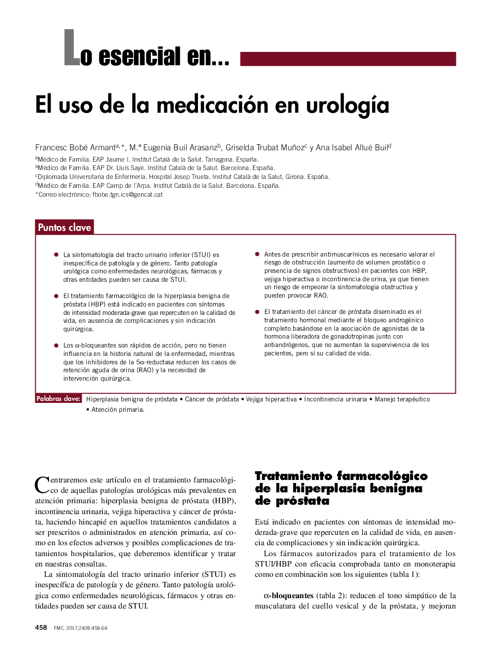 El uso de la medicación en urologÃ­a