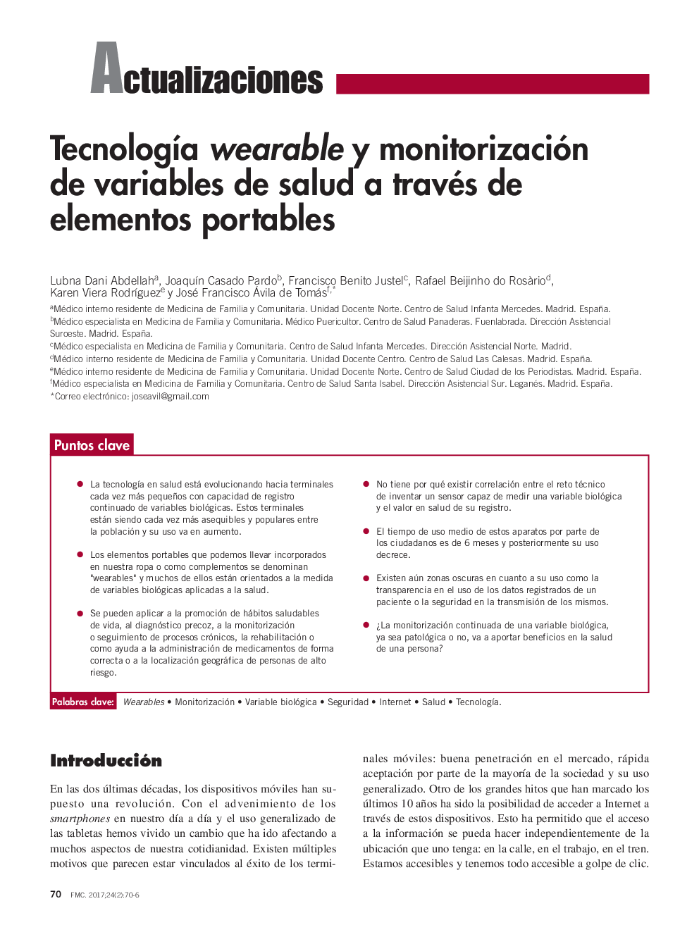 TecnologÃ­a wearable y monitorización de variables de salud a través de elementos portables