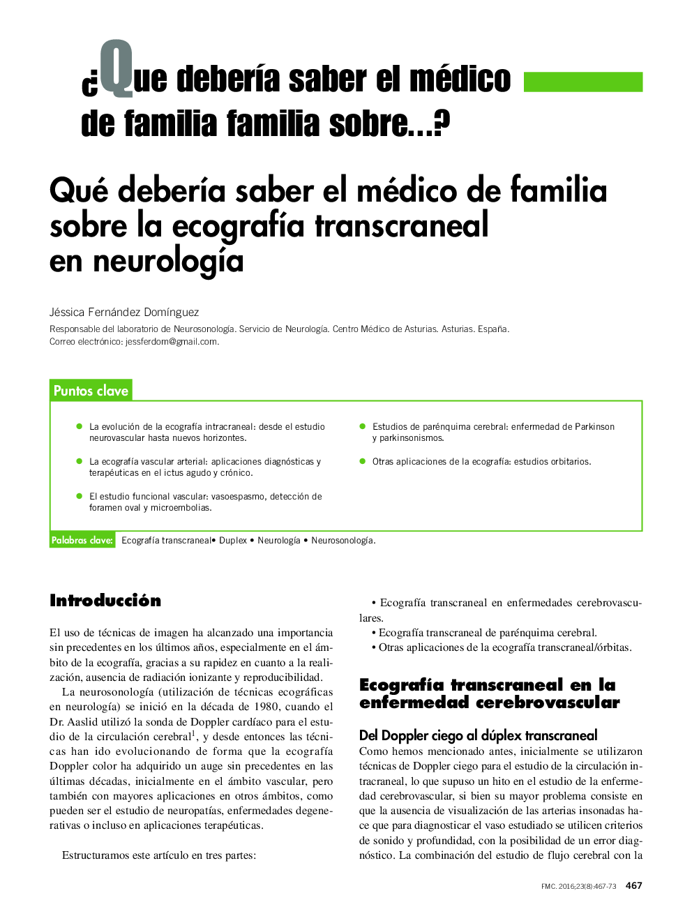 Qué deberÃ­a saber el médico de familia sobre la ecografÃ­a transcraneal en neurologÃ­a