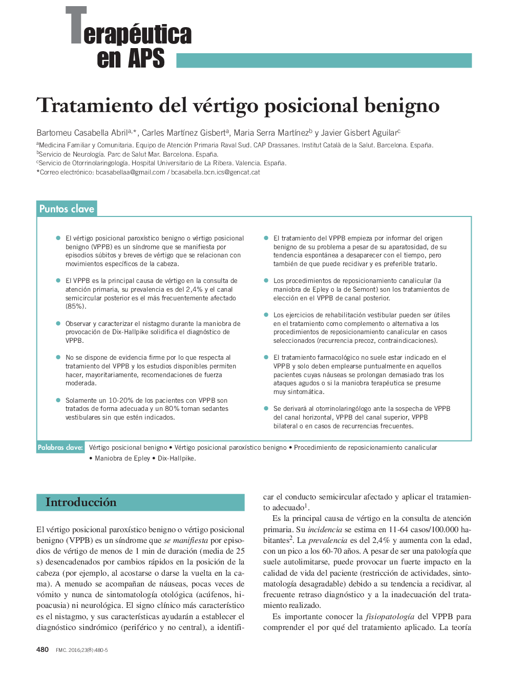 Tratamiento del vértigo posicional benigno