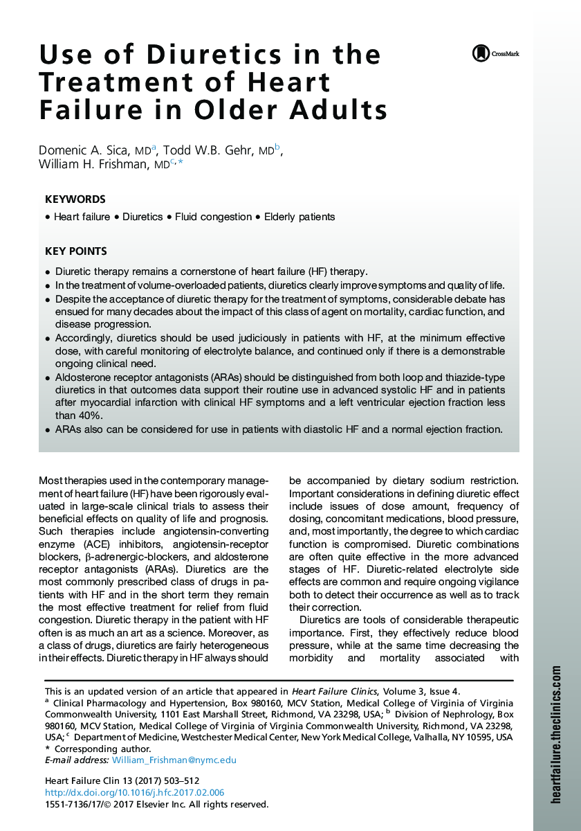 Use of Diuretics in the Treatment of Heart Failure in Older Adults