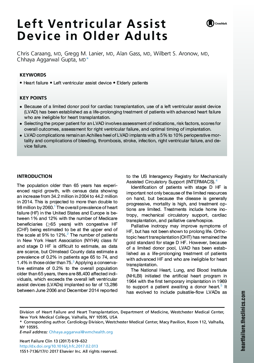 Left Ventricular Assist Device in Older Adults