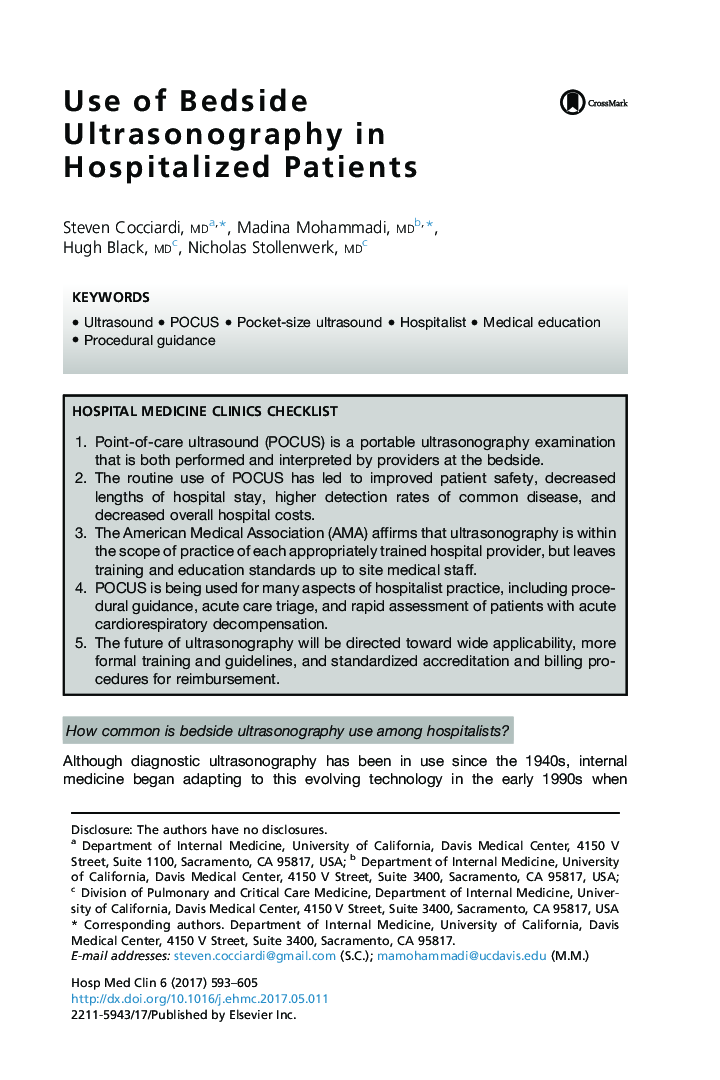 Use of Bedside Ultrasonography in Hospitalized Patients